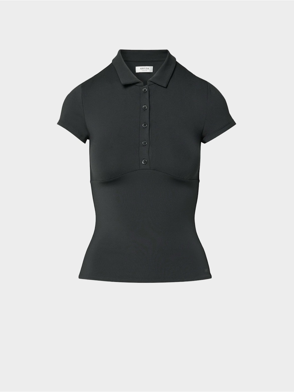 Aritzia Fitted Short-Sleeve Button-Down Polo Top — Black